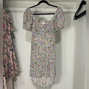 Elodie Womens Floral Print Off-The-Shoulders Puff Sleeve Mini Dress Medium